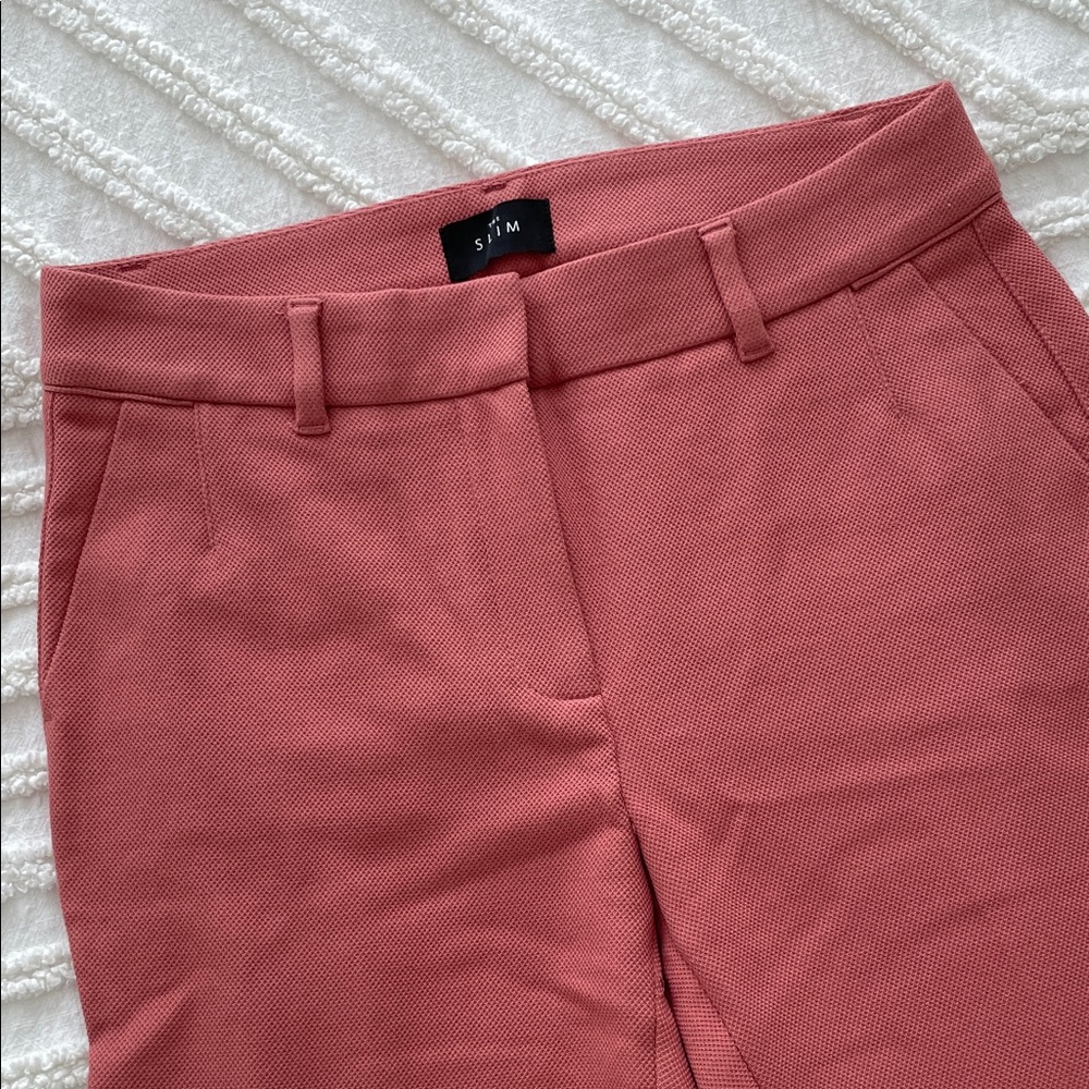Slim Coral/Salmon Textured Dress Pants